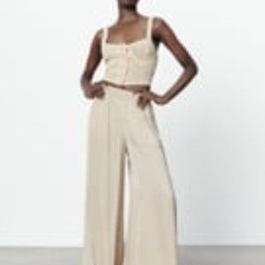 NWT Zara Flowy Wide Leg Pants in Soft Gold